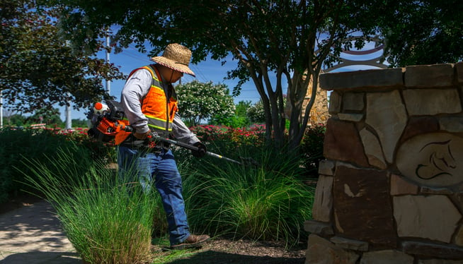 commercial landscaping technician maintaining property