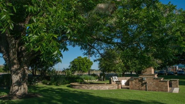 HOA common area with grill and fireplace