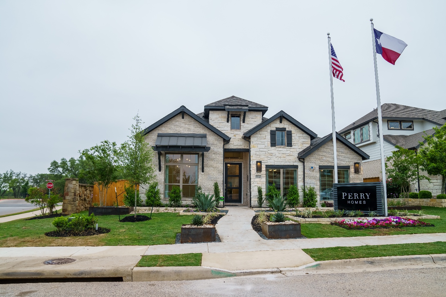 Model home landscape in Austin, TX