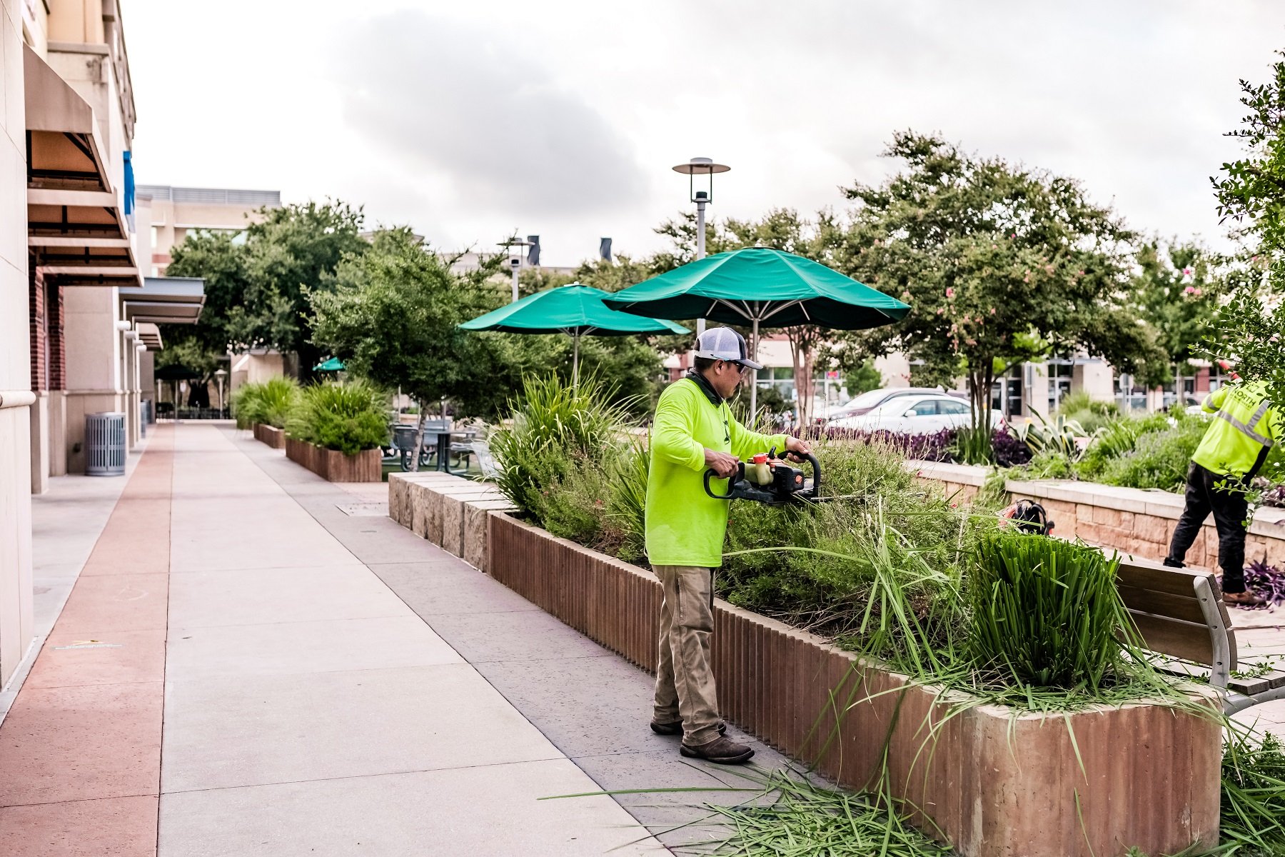 Commercial landscape maintenance crew